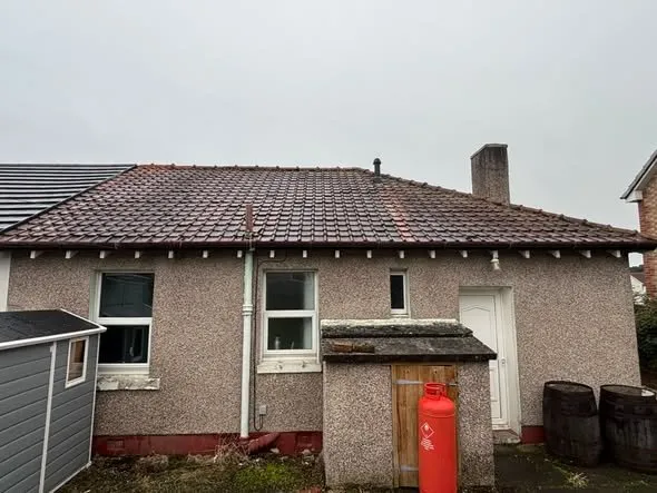 Moss-covered tiled roof before cleaning